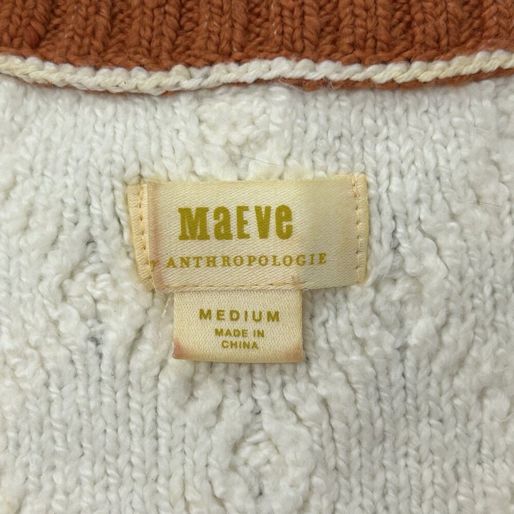 Maeve Anthropologie Willa Cable Knit Vest Size Medium Oversize Preppy Cozy - Picture 3 of 16